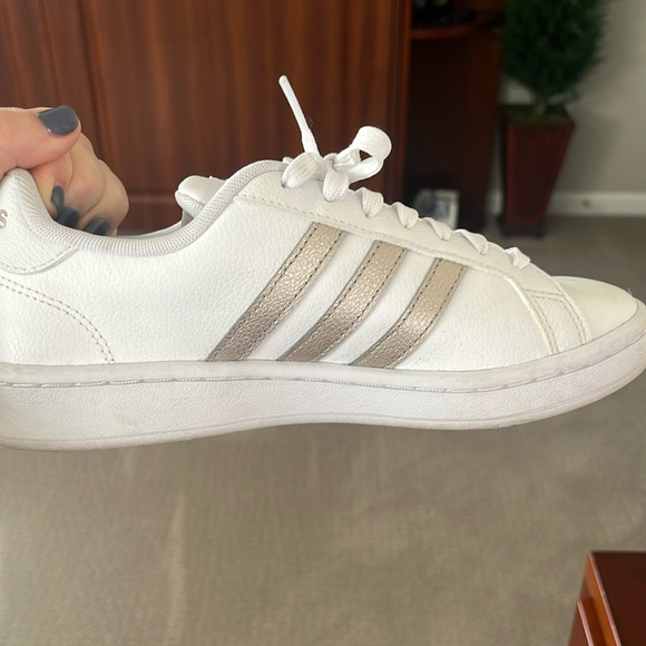 adidas White Sneakers with Metallic Stripes - Picture 1 of 4
